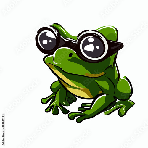 Cute little green frog with glasses, vector art