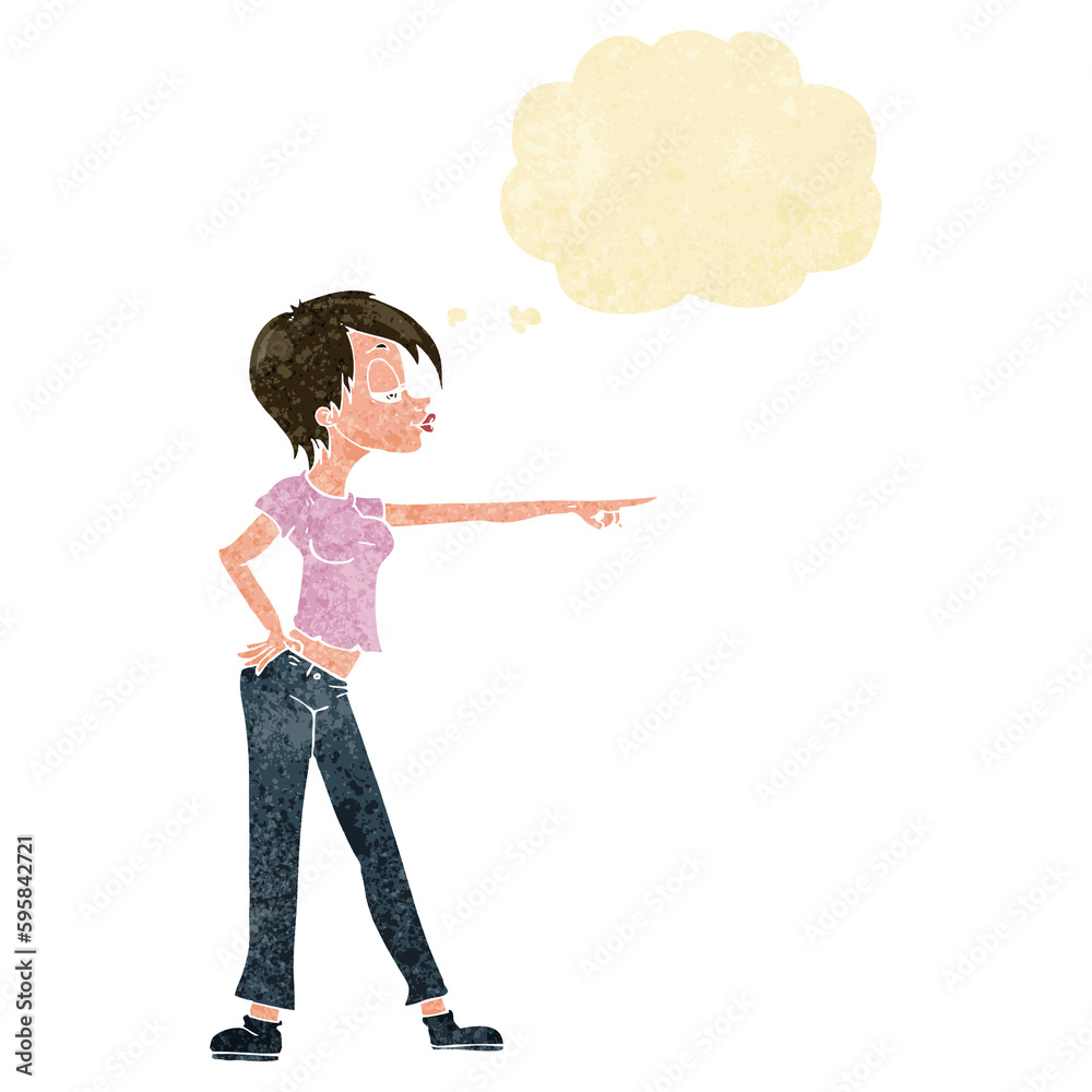 cartoon woman pointing with thought bubble cartoon woman pointing with thought bubble