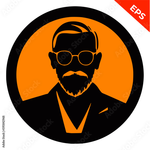 Senior man in glasses icon, orange color. Isolated vector sign symbol