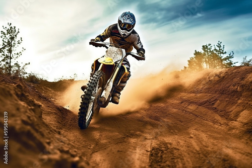 Extreme Motocross MX Rider riding on dirt track Generative AI
