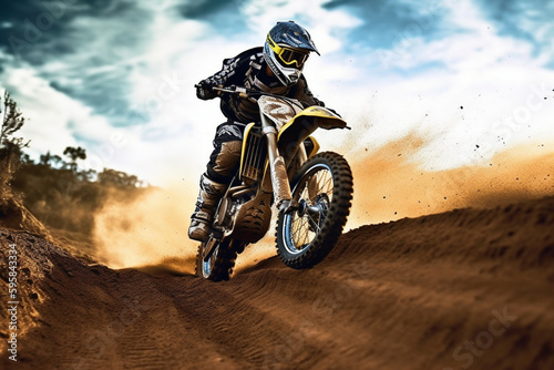 Extreme Motocross MX Rider riding on dirt track Generative AI