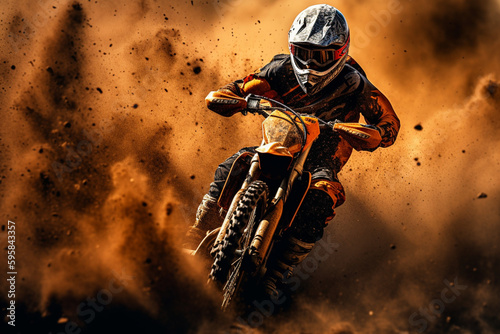 Extreme Motocross MX Rider riding on dirt track Generative AI