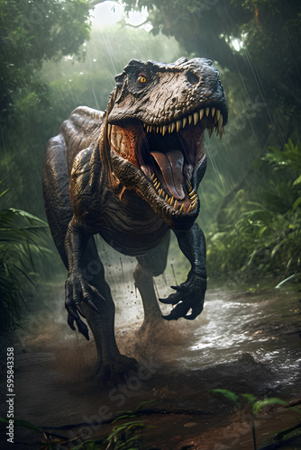 Running Raptor in Jungle, Generative AI © spreephoto