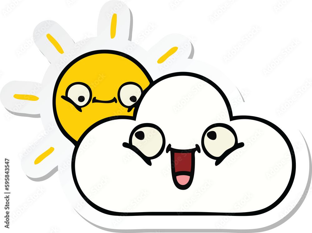sticker of a cute cartoon sunshine and cloud sticker of a cute cartoon sunshine and cloud