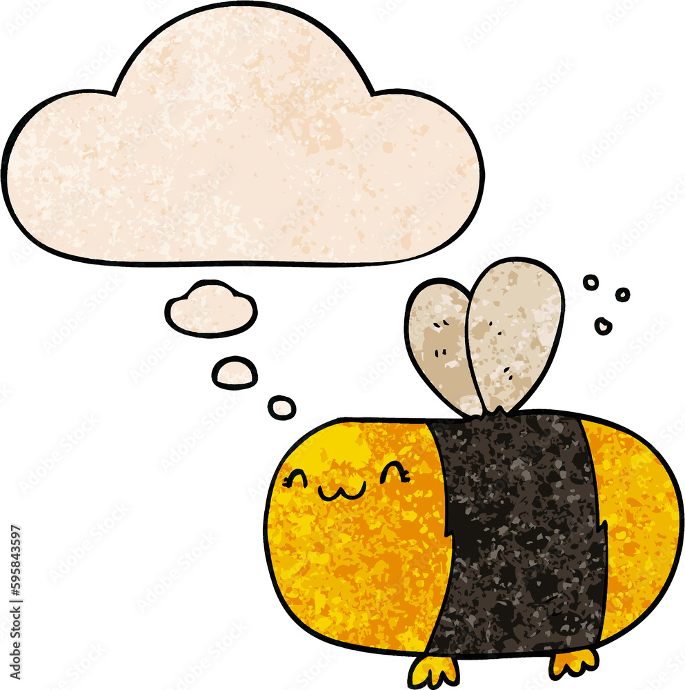 cute cartoon bee with thought bubble in grunge texture style cute cartoon bee with thought bubble in grunge texture style