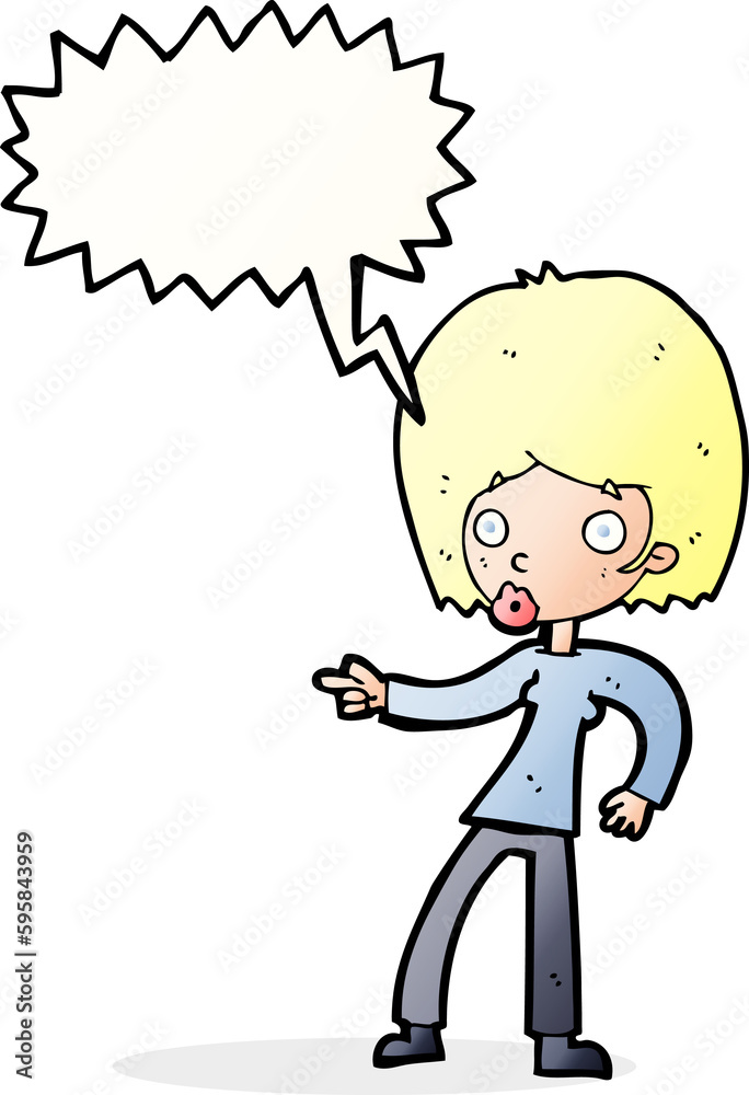 cartoon woman pointing with speech bubble cartoon woman pointing with speech bubble