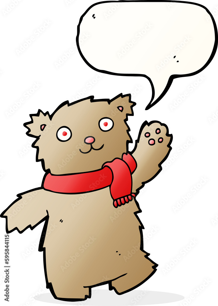cartoon teddy bear wearing scarf with speech bubble cartoon teddy bear wearing scarf with speech bubble