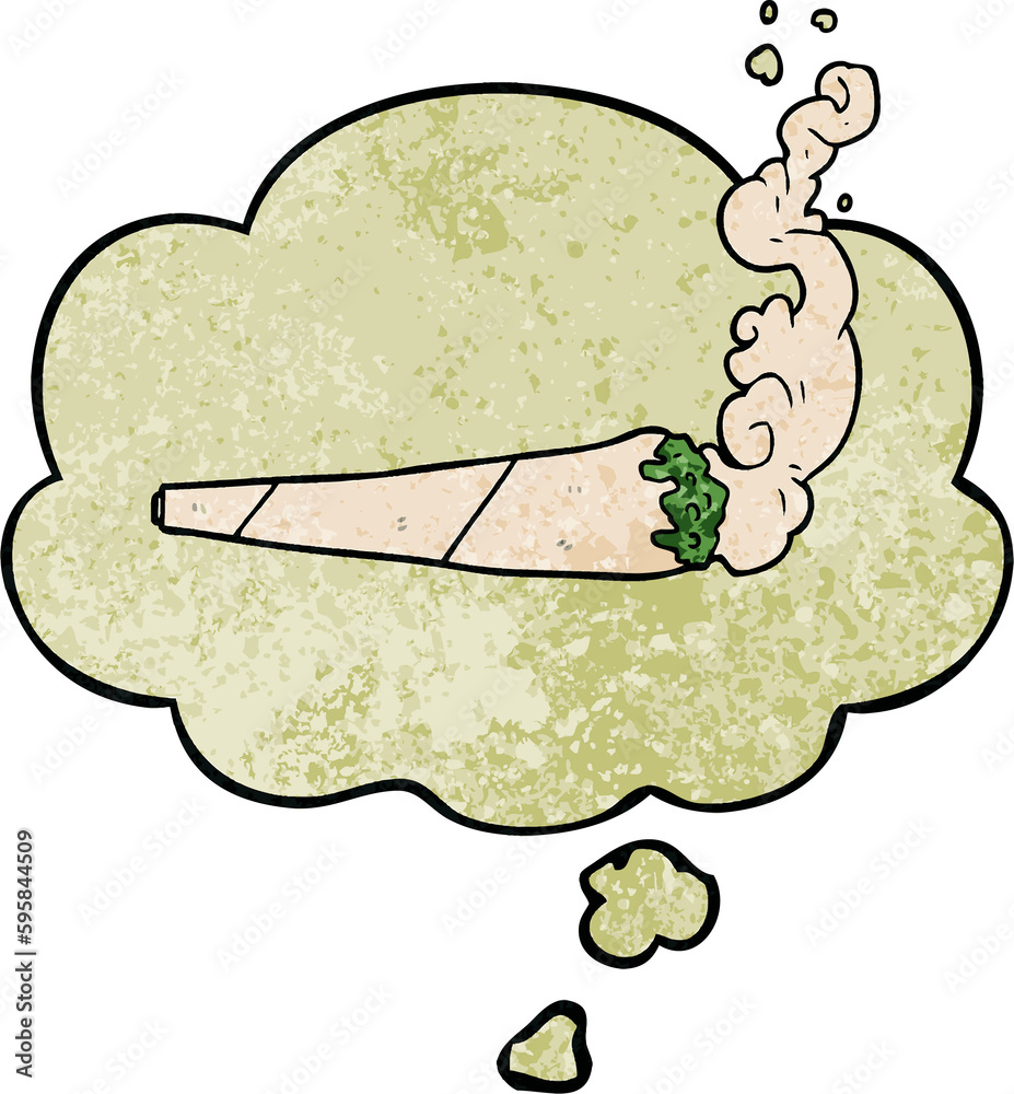 cartoon marijuana joint with thought bubble in grunge texture style cartoon marijuana joint with thought bubble in grunge texture style
