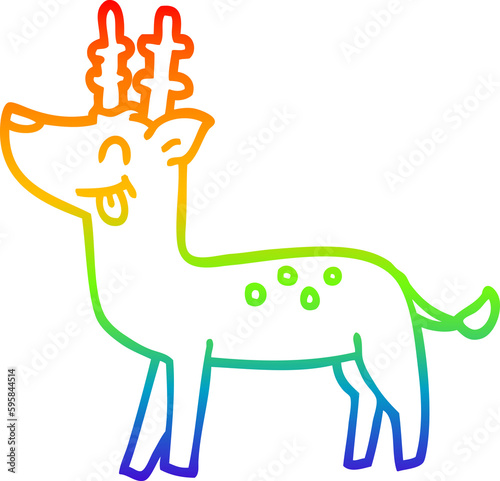 rainbow gradient line drawing of a cartoon happy deer