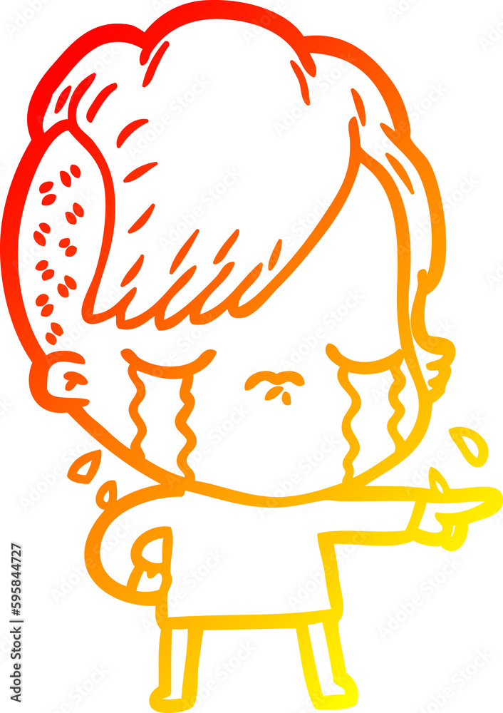 warm gradient line drawing of a cartoon crying girl accusing warm gradient line drawing of a cartoon crying girl accusing