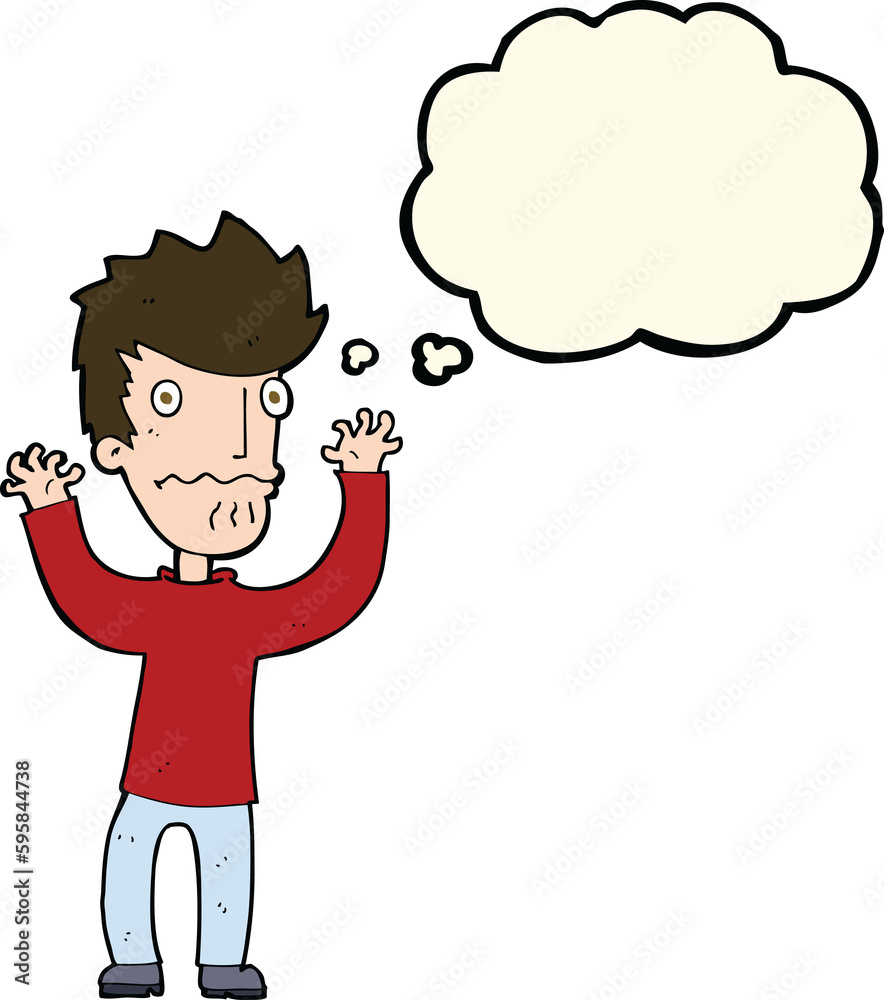 cartoon frightened man with thought bubble cartoon frightened man with thought bubble