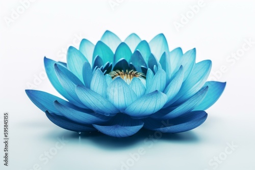 Stylized blue lotus with glowing center on white background. Ideal for spas  logos  yoga studios  spiritual retreats. Generative AI