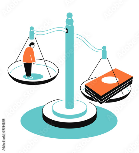 Conscience on the scales - colorful flat design style illustration