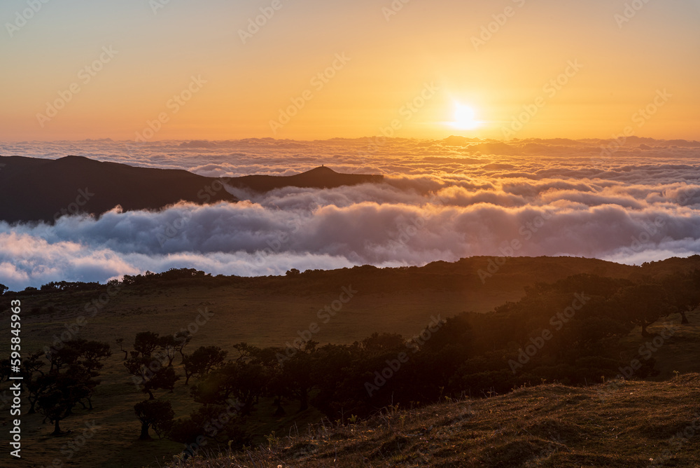 Sunset above mist from Fanal in Madeira