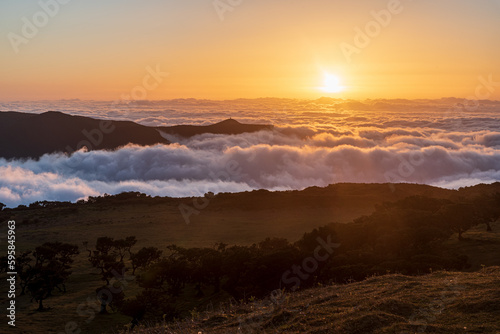 Sunset above mist from Fanal in Madeira