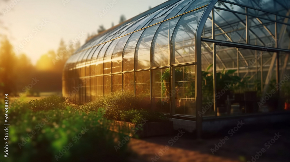 Futuristic Greenhouse in the Glow of the Evening Sun