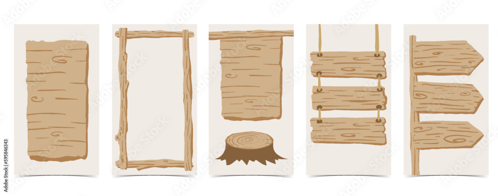 Wood frame collection of safari background set.Editable vector illustration for birthday invitation,postcard and sticker