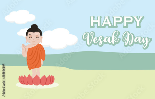 happy vesak day background with monk