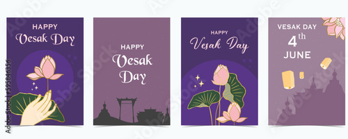 happy vesak day background with lotus and temple
