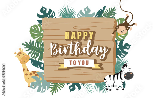 Wood frame collection of safari background set.Editable vector illustration for birthday invitation,postcard and sticker