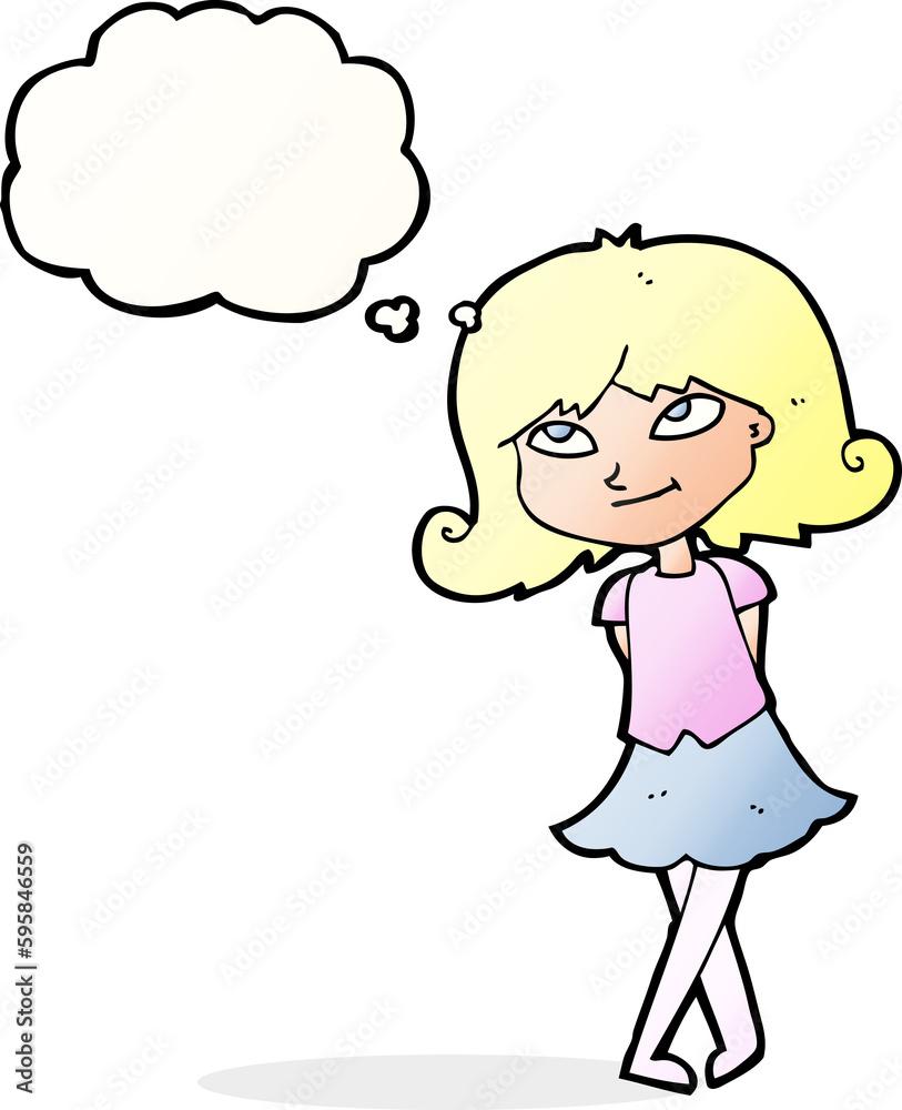 cartoon clever girl with thought bubble cartoon clever girl with thought bubble