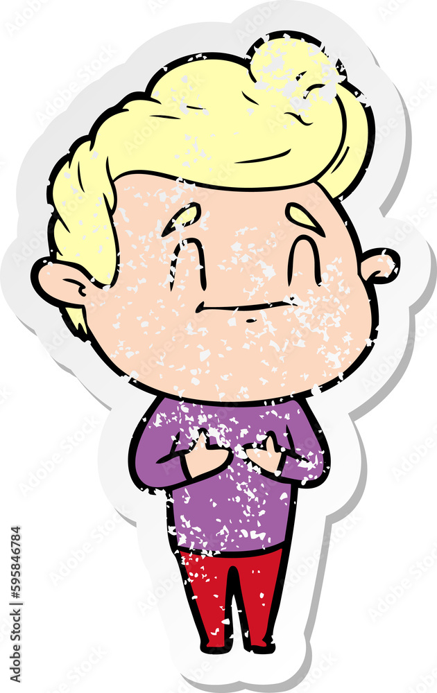 distressed sticker of a happy cartoon man distressed sticker of a happy cartoon man