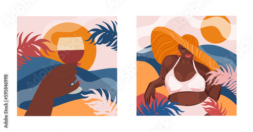 Beautiful happy dark-skinned girl. Vacation on the beach, relaxation concept