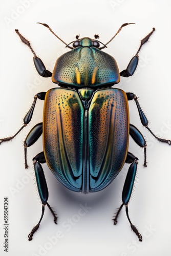 Realistic brown yellow beetle in front view with a white backgroun Generative AI © Johan C