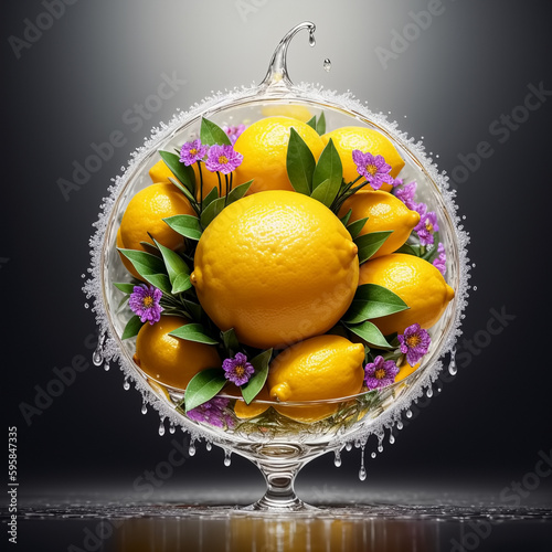 Bowl of lemons. Generative AI