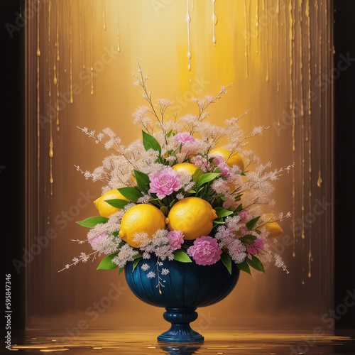 Bowl of lemons. Generative AI