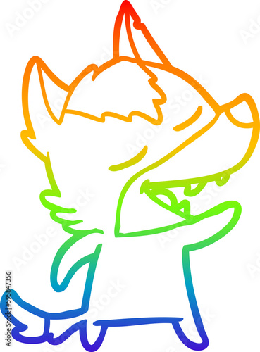 rainbow gradient line drawing of a cartoon wolf laughing