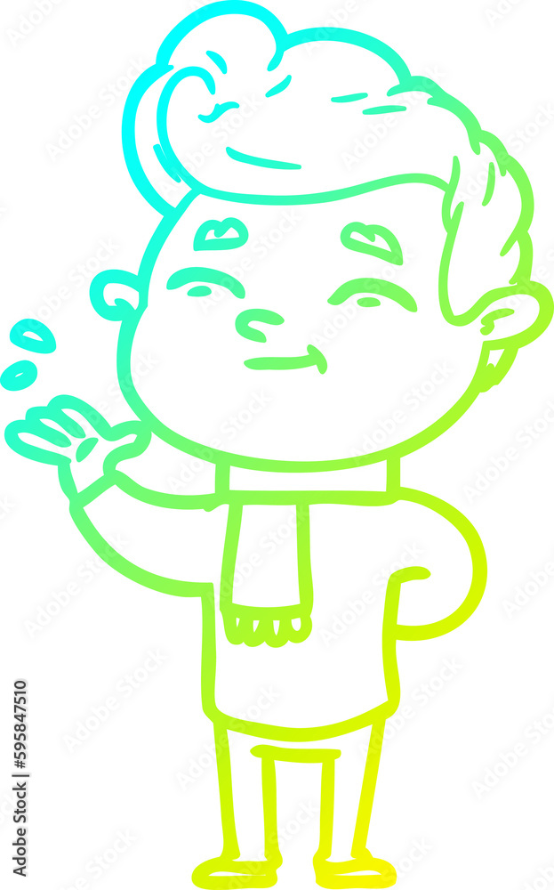 cold gradient line drawing of a happy cartoon man