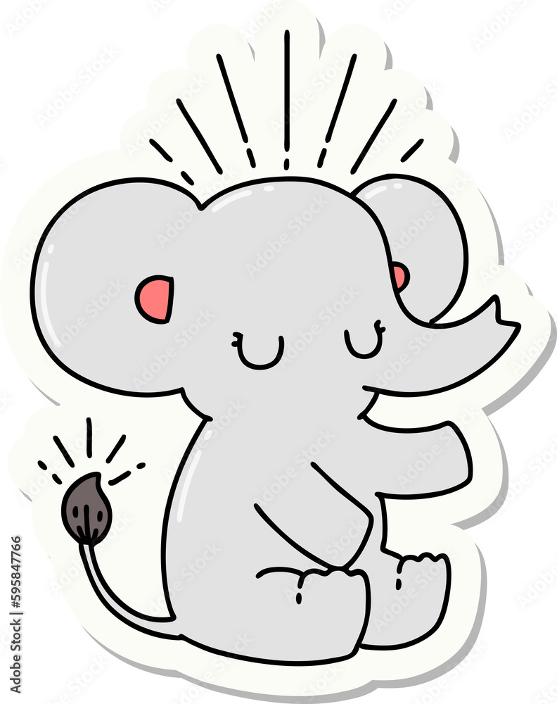 sticker of a tattoo style cute elephant