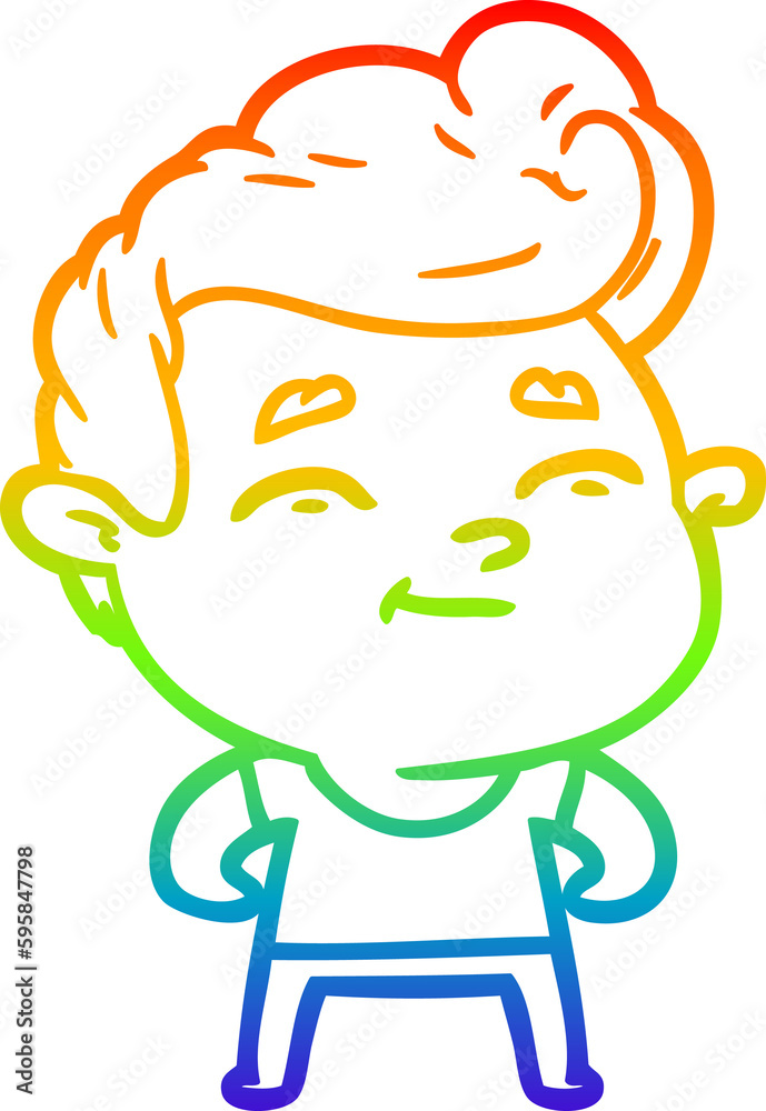 Obraz premium rainbow gradient line drawing of a happy cartoon man