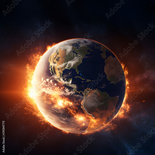 Earth on fire, global warming, Generative AI