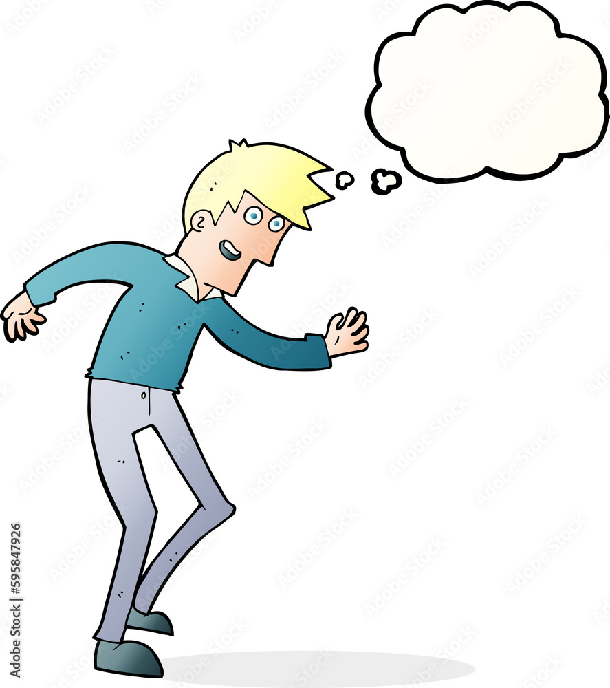 cartoon happy man dancing with thought bubble cartoon happy man dancing with thought bubble