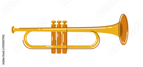 Trumpet musical instrument vector flat illustration isolated over white background, classical wind music instruments.