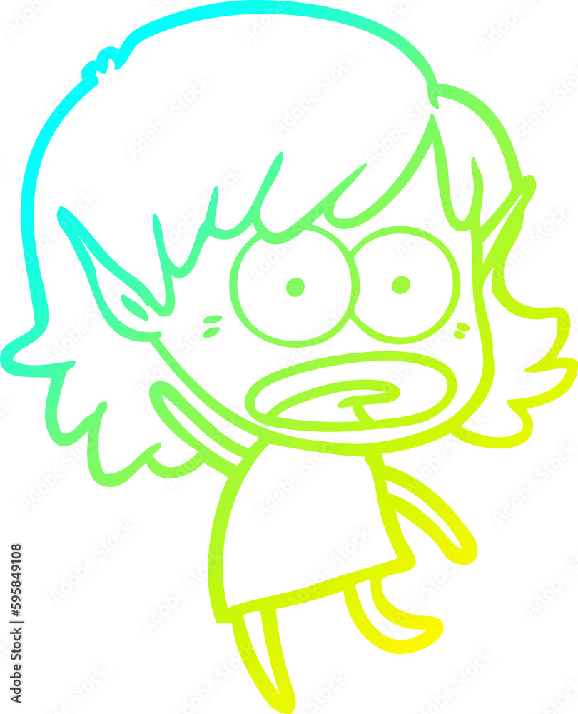 cold gradient line drawing of a cartoon shocked elf girl cold gradient line drawing of a cartoon shocked elf girl