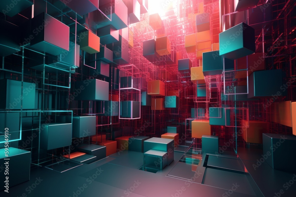 Abstract background with colored cubes, Generative AI Abstract background with colored cubes, Generative AI