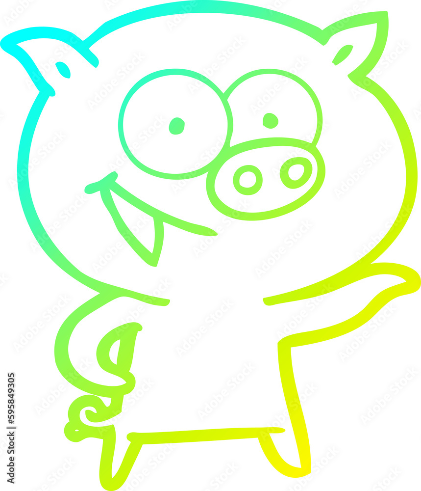 cold gradient line drawing of a cheerful pig cartoon cold gradient line drawing of a cheerful pig cartoon