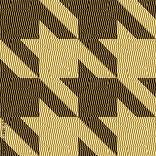 Black and Gold Moiré Effect Textured Houndstooth Pattern