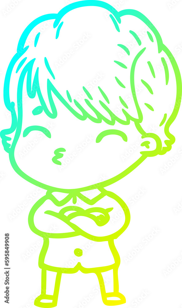 cold gradient line drawing of a cartoon woman thinking cold gradient line drawing of a cartoon woman thinking