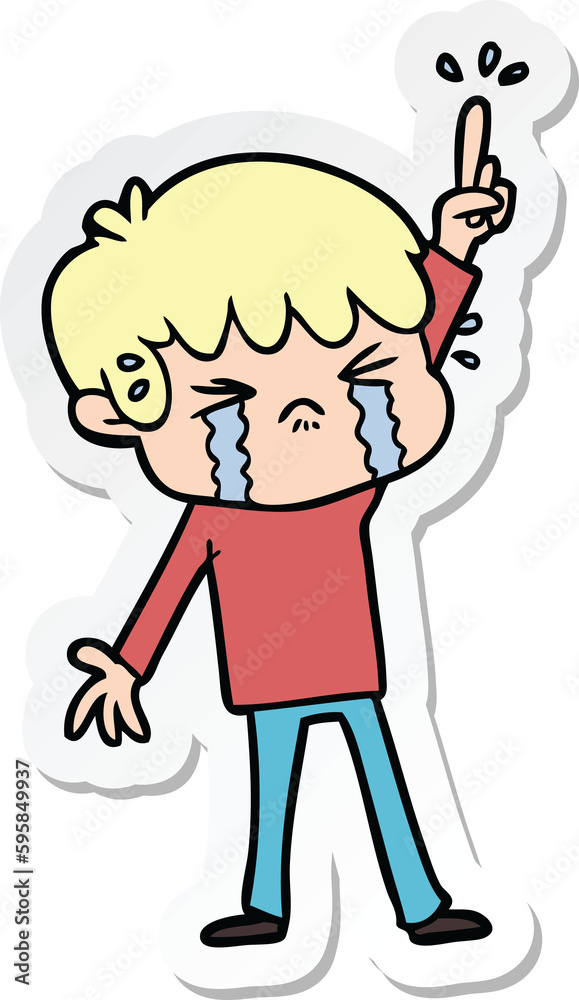 sticker of a cartoon boy crying sticker of a cartoon boy crying