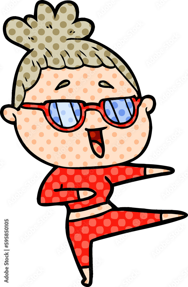 cartoon happy woman wearing spectacles