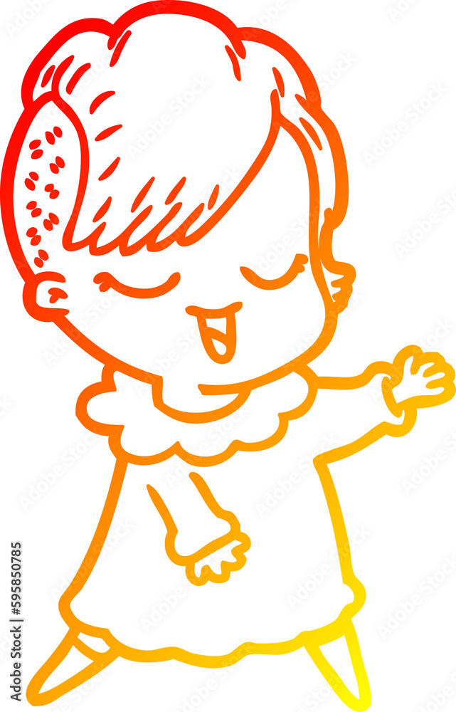 warm gradient line drawing of a happy cartoon girl warm gradient line drawing of a happy cartoon girl