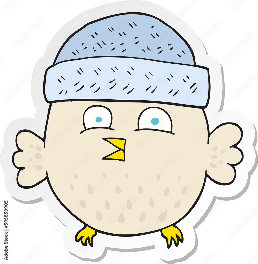 sticker of a cartoon owl wearing hat sticker of a cartoon owl wearing hat