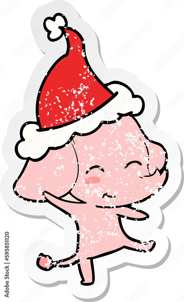 cute hand drawn distressed sticker cartoon of a elephant dancing wearing santa hat cute hand drawn distressed sticker cartoon of a elephant dancing wearing santa hat