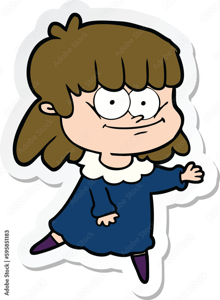 sticker of a cartoon smiling woman sticker of a cartoon smiling woman
