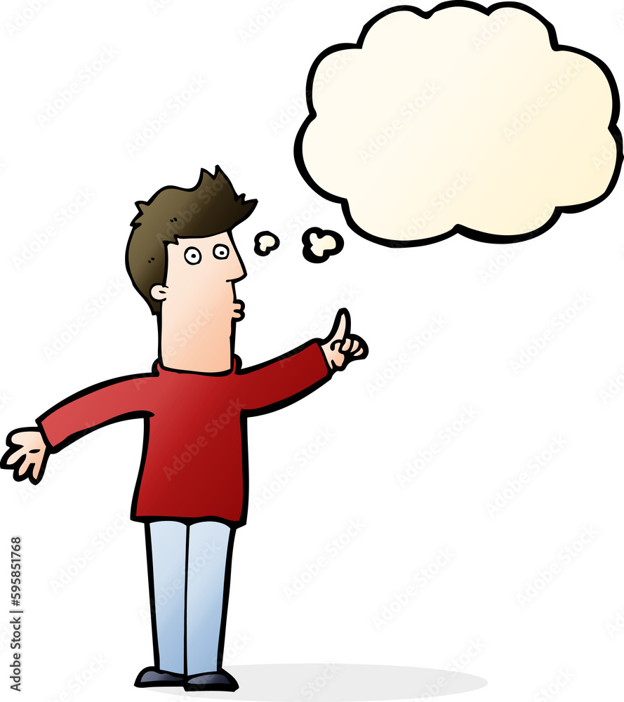 cartoon man advising caution with thought bubble cartoon man advising caution with thought bubble