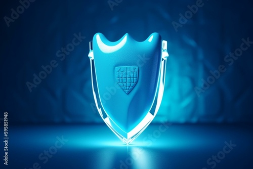 Blue backdrop showcases healthy teeth and gums protected by a shield in 3d rendering. Generative AI